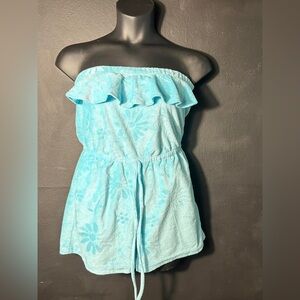 Jasmine Rose Soft Blue Plush Fabric Romper Medium
